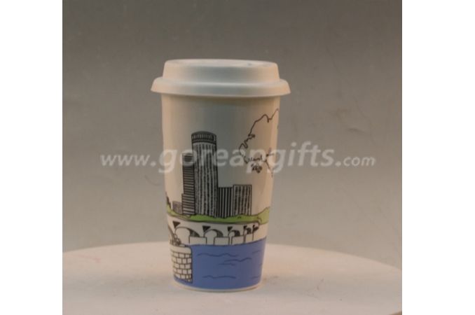 450ml double wall ceramic travel mug with silicone lid 