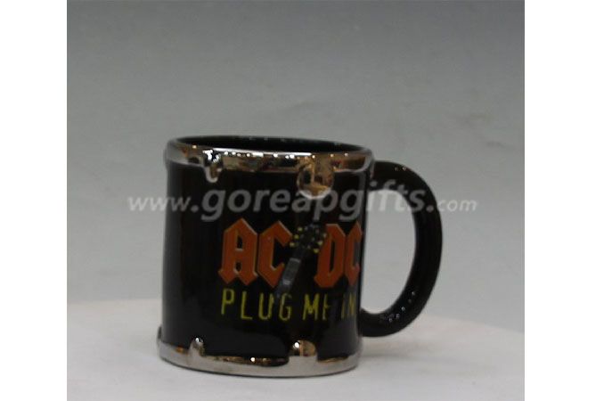 Creative black glazed  ceramic coffee mug with silver plated rim