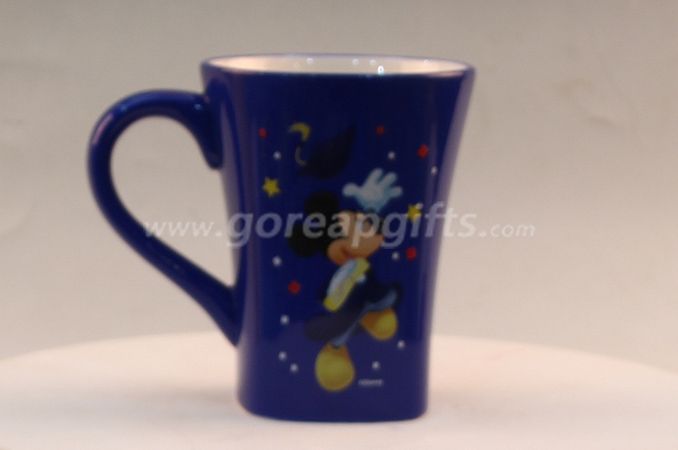 16OZ blue color glazed square shape ceramic coffee mugs 