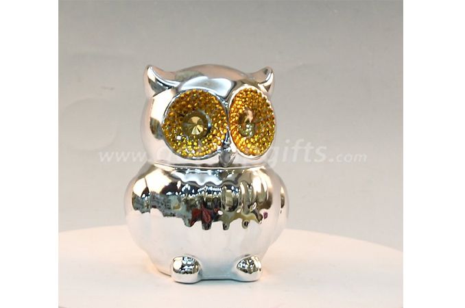 Owls   electroplated ceramic  money box piggy bank ceramic coin bank