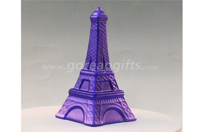 Purple tower electroplated ceramic  money box piggy bank ceramic coin bank