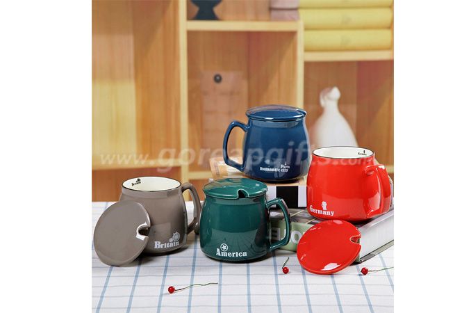 Ceramic enamel mug imitation of metal enamel mug with blue rim customized logo