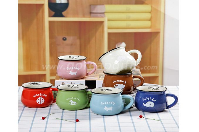Color glazed 11 oz 300ml Imitation ceramic Enamel mugs wholesale ceramic coffee mugs with customs logo