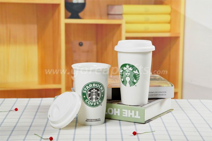 Double wall starbuck coffee ceramic mug ceramic tumbler with silicone lid 