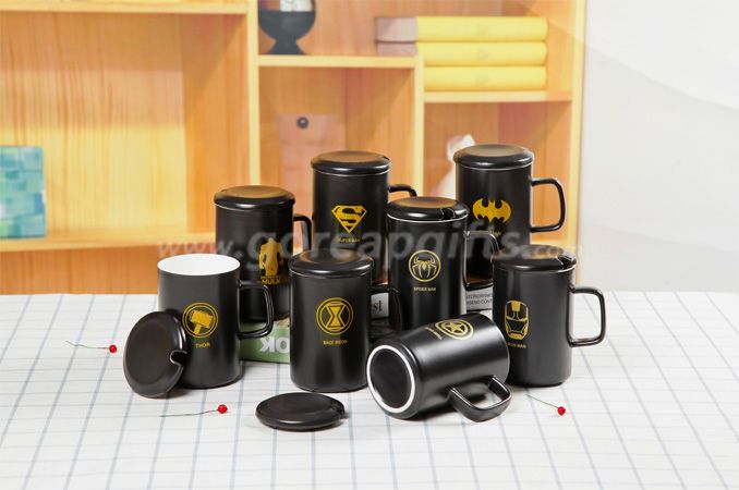 Black glazed ceramic coffee  mug with ceramic lid 