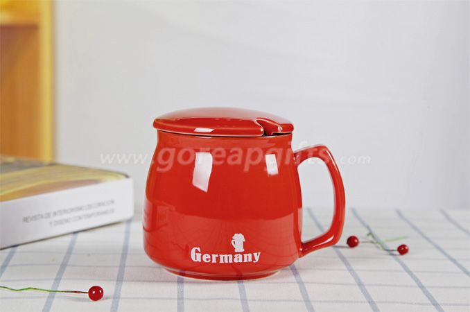 High quality promotional imitation enamel 9oz cereamic mug with ceramic lid 