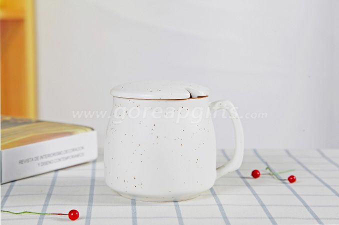 White  high quality promotional imitation enamel 9oz cereamic mug with ceramic lid 