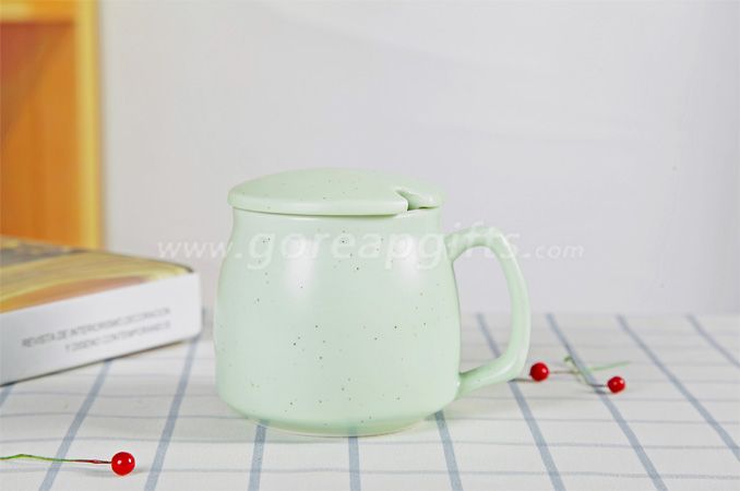 Green  high quality promotional imitation enamel 9oz cereamic mug with ceramic lid 