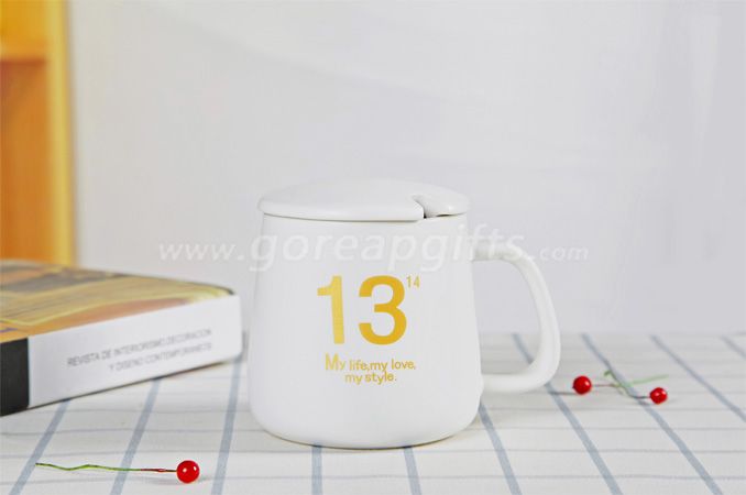Ceramic Classic Imitation Enamelware  Mugs For Tea Coffee with ceramic lid and ceramic spoon  