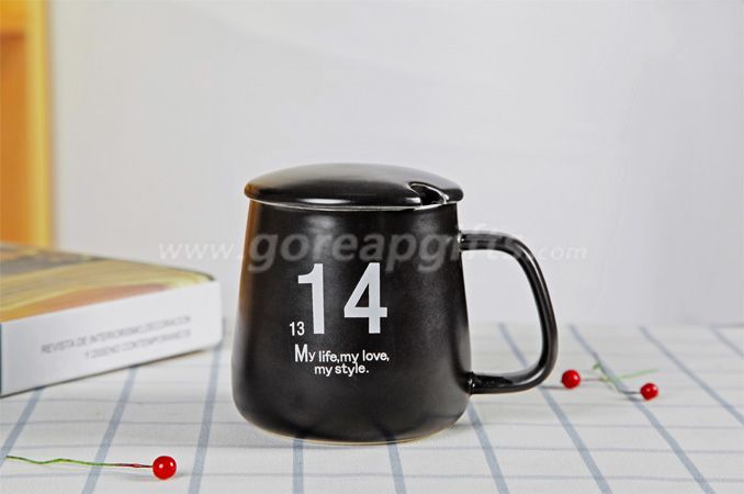 Ceramic Classic Imitation Enamelware  Mugs For Tea Coffee with ceramic lid and ceramic spoon