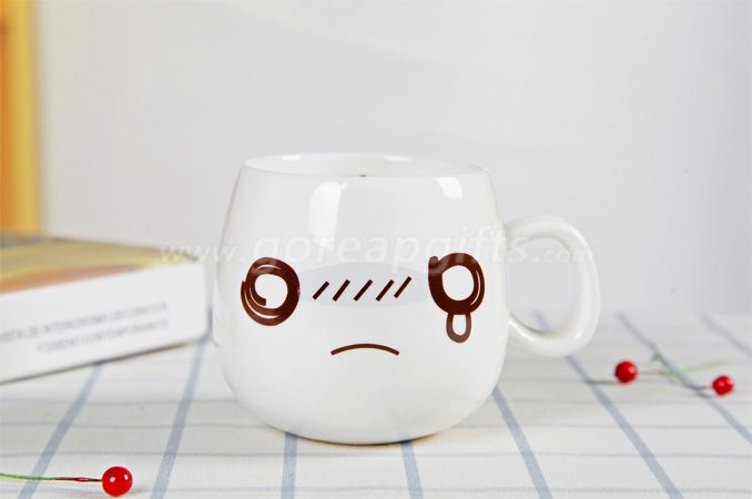 Factory Personality ceramic cute expression mug 300ml customized milk coffee cup with lid and spoon for gift