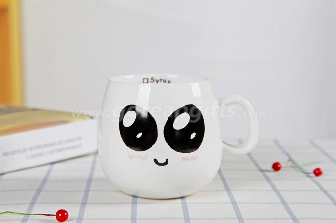 Manufacturer personality ceramic cute expression mug 300ml customized milk coffee cup with lid and spoon for gift