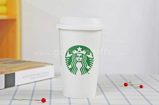 Double wall starbuck coffee ceramic mug ceramic tumbler with silicone lids