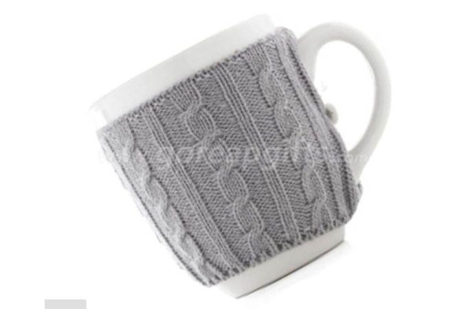 Fctory produce customized cheap Ceramic coffee mug with knitted sleeve cover