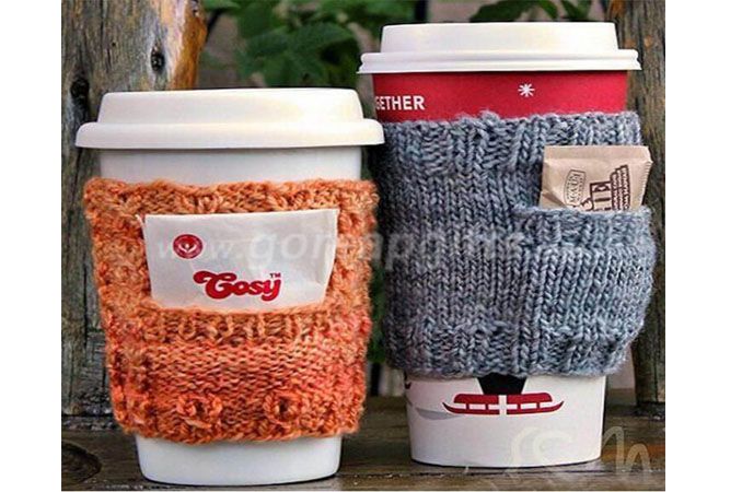 Novelty Tea Crochet Tea Cup Knitting Double Insulated Ceramic Knitted Coffee Mug without Handle