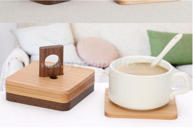 Bamboo Coffee Mug coaster Wooden cup Coaster with holder