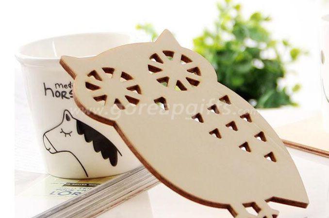 Owl  shape Wooden Ceramic Cork Mug Coasters