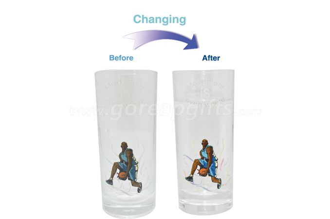 Customized glass 350ml drinking glass cup with cold color changing