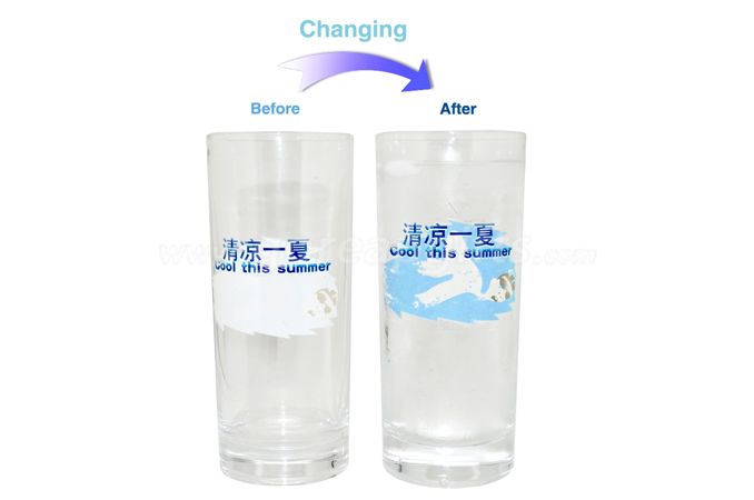 Customized glass 350ml drinking glass cup with cold color changing