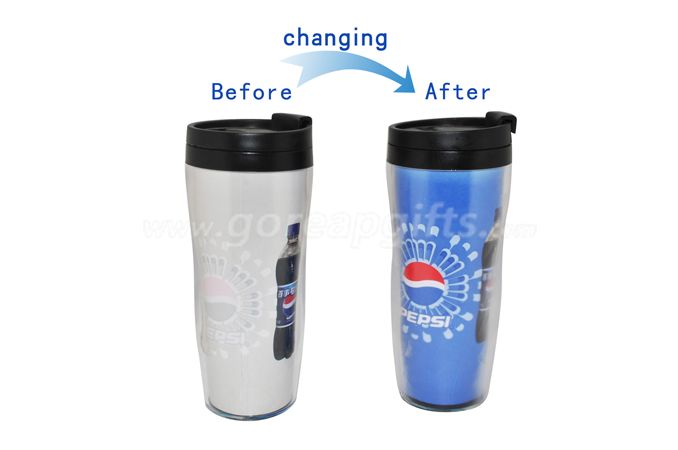 350ml BPA Free pepsi  double wall cold color changing plastic water bottles