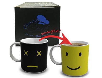 Magic Morning Coffee Mug, Yellow 12 Oz Heat Sensitive Color and Face Changing Ceramic Tea Cup, by GOREAP